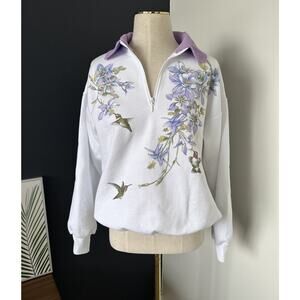 Vintage Artisans Designs Sweatshirt Floral 1/4 Zip Lilac Cottage USA